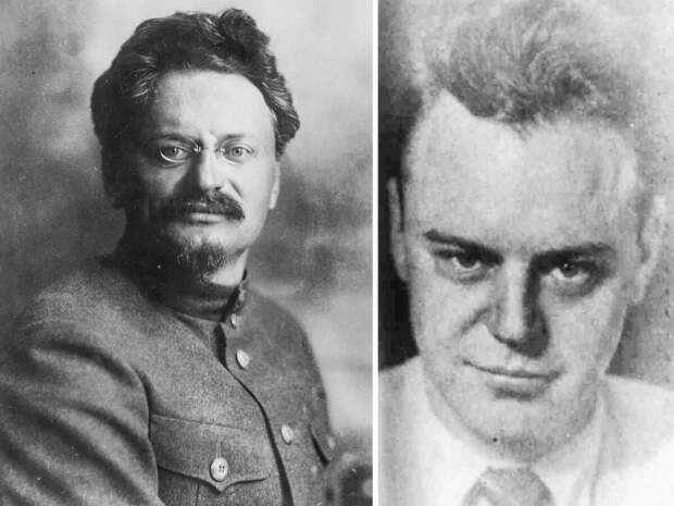 Лев Троцкий (слева); его сын Лев Седов. Общественное достояние