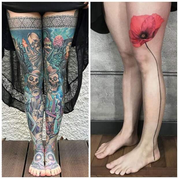 Фотографии оригинальных татуировок на ногах