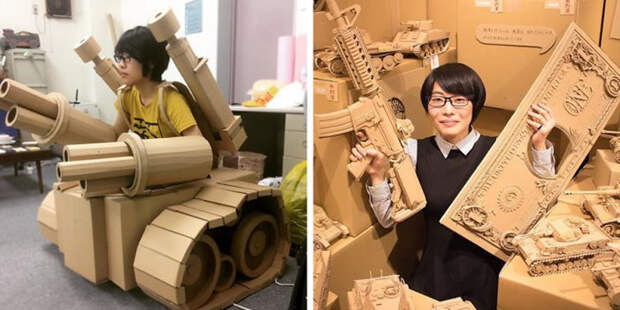 Девушка превращает старые картонные коробки в танки, еду и другие невероятные скульптуры Скульптуры, картонные коробки