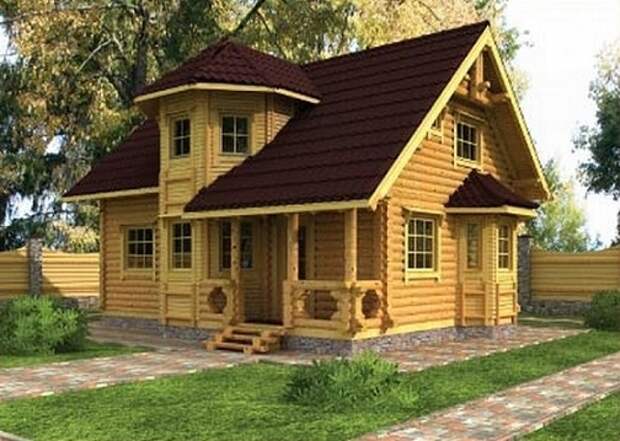 дом из бруса с эркером