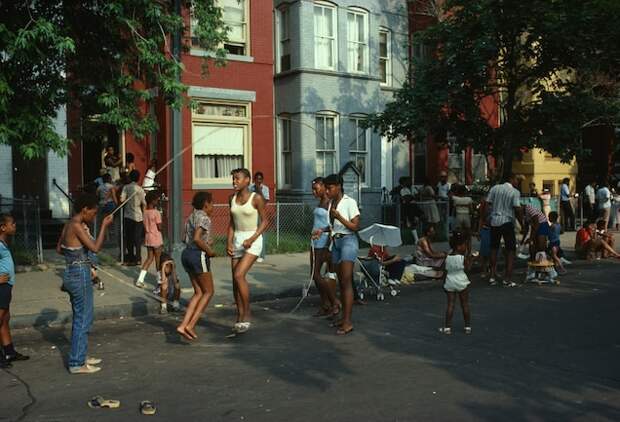 Kids jump rope on Fourth Street Northwest in Washington, D.C. This photo appeared in a January 1983 issue about the daily life and culture of the U.S. capital city.
