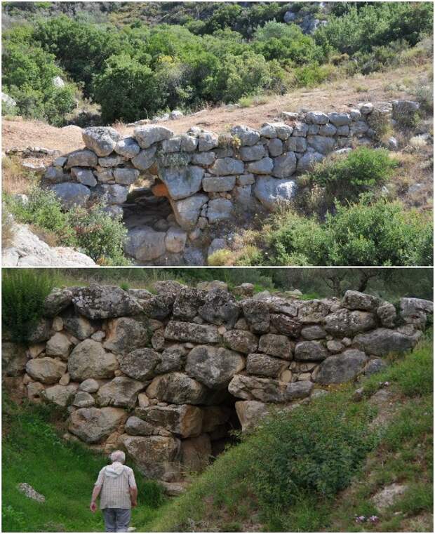 Арочный мост построен с использованием технологии циклопической кладки из известняковых валунов, подогнанных плотно друг к другу и без связующего раствора (Arkadiko Bridge, Греция). 