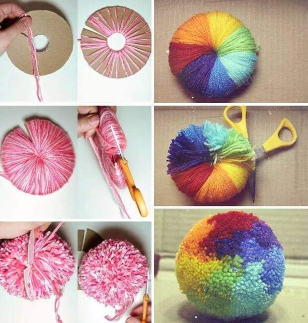 Создание помпонов на картонном круге Как можно сделать помпоны своими руками