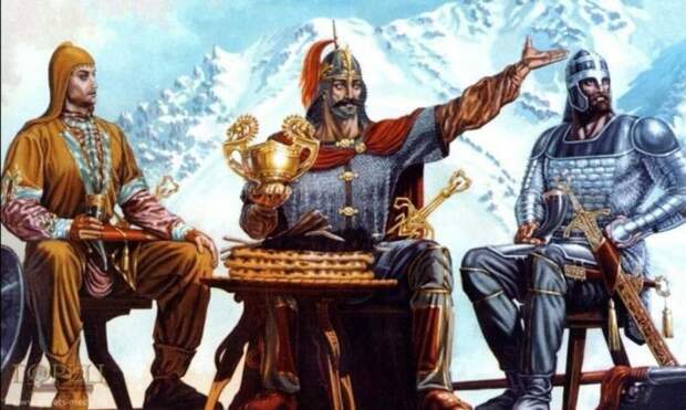 Три брата, олицетворяющих три касты: жрецы, аристократы и воины.