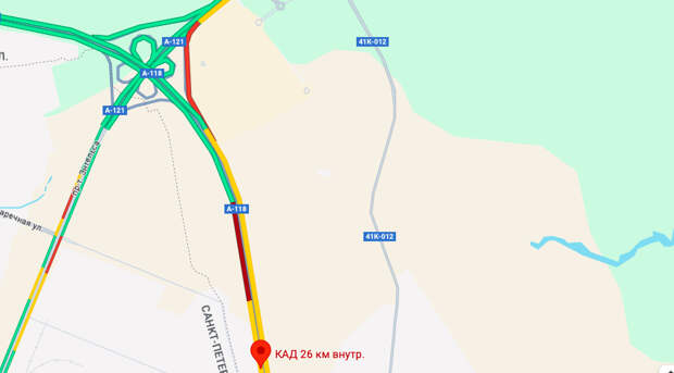 Машины стоят без движения на 26-м километре КАД из-за массовой аварии
