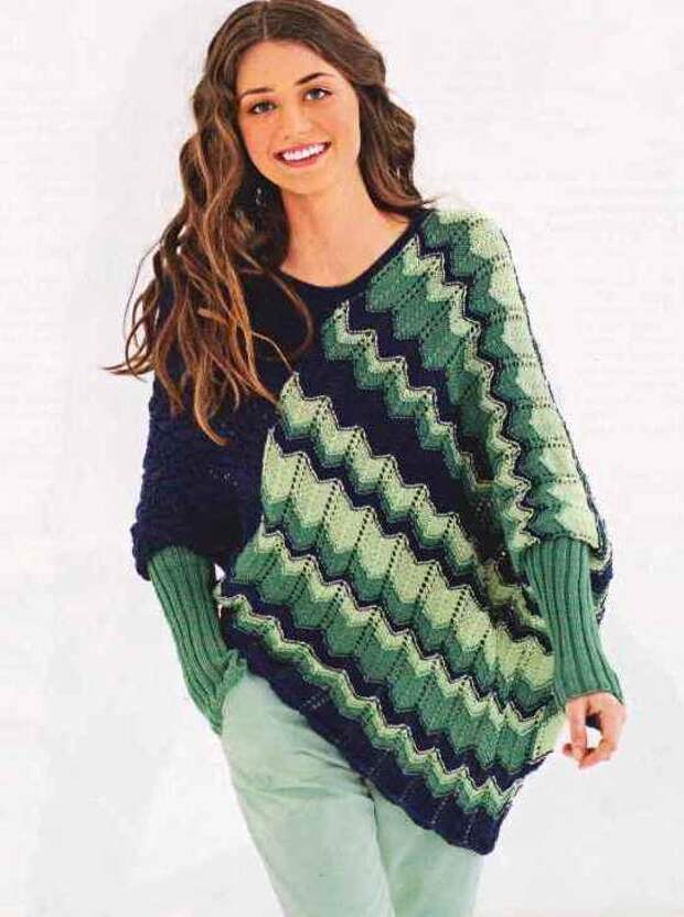 Асимметричный пуловер-пончо