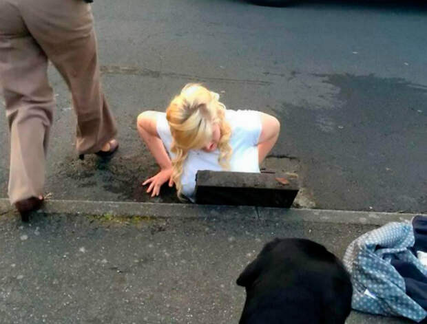 Эта несчастная блондинка всего лишь хотела проверить, правда ли в канализационных люках живут черепашки-ниндзя.