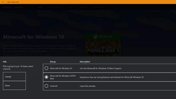 Minecraft for Windows 10 RTX Beta