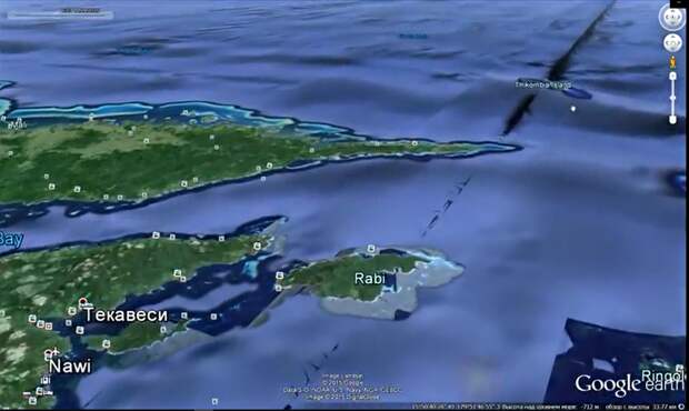 Удаленная из гугл Земля топография морского дня под островами Фиджи.