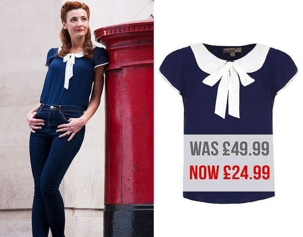 Fever Charlie Peter Pan Collar Top Ink/Cream