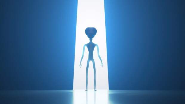 Silhouette of alien in light beam
