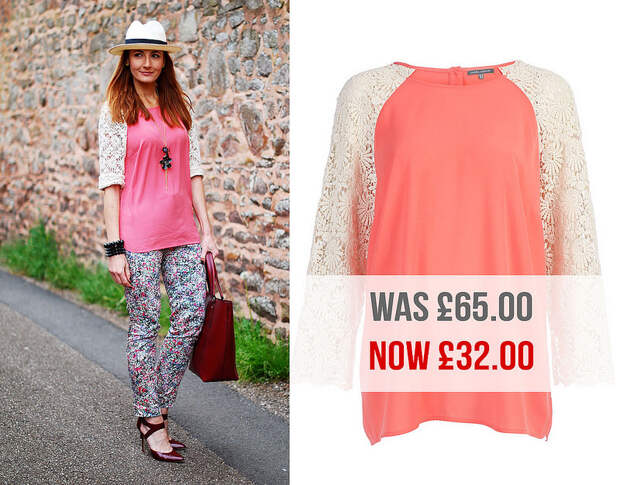 Laura Ashley Candy Orange Lace Sleeve Top