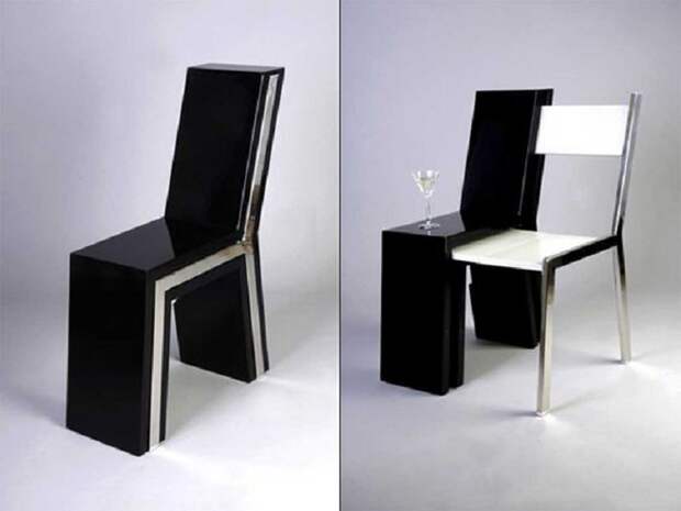 Простой, но очень эффектный стул так просто и легко трансформируется в стол со стулом.