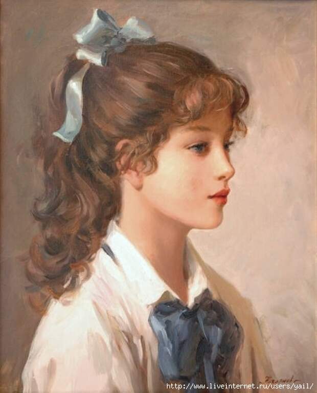 13-Young girl with blue ribbon A (492x610, 125Kb)
