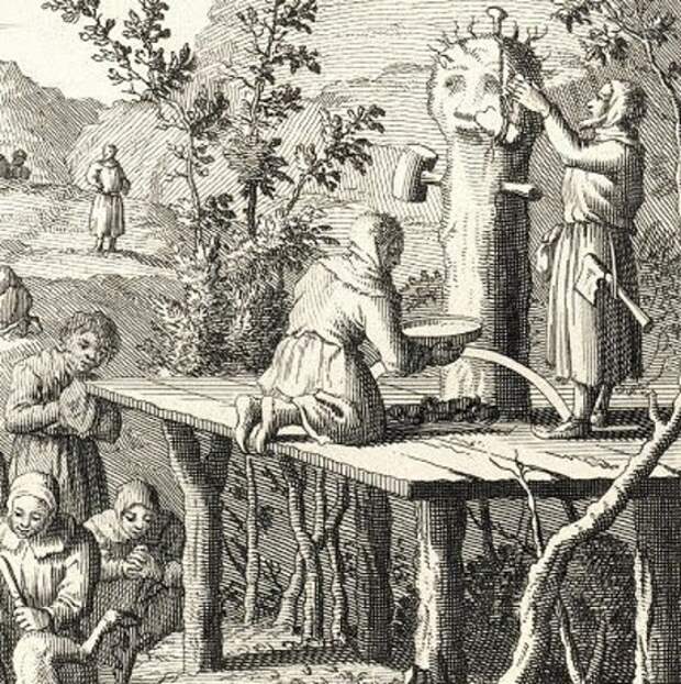 Бог грома саамов с гвоздем в голове и цепью, к которой прикреплен кремень. Пикар, 1724-25.