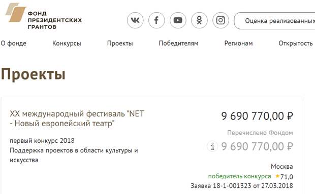 Скриншот страницы сайта президентскиегранты.рф