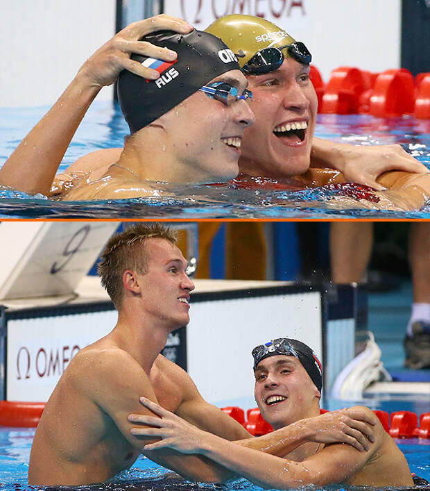 Казахстану первое олимпийское «золото» принес пловец Дмитрий Баландин. После финиша первым поздравил его россиянин Антон Чупков.