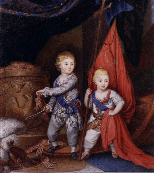 Внуки Екатерины II - Александр (будущий император Александр I) и Константин