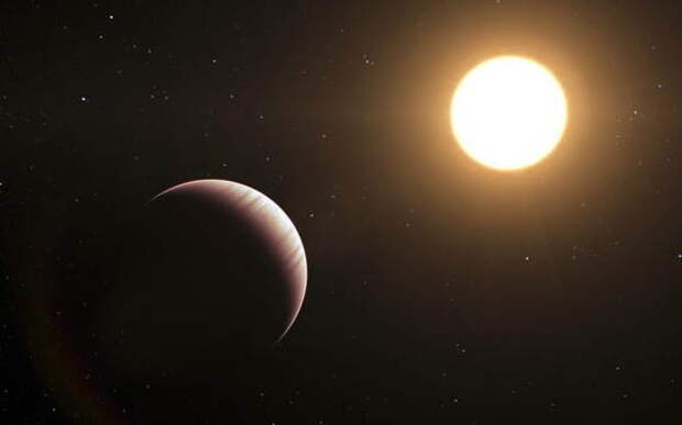 Artist's impression of the huge alien planet Tau Bootis b, which orbits much closer to its star than Jupiter or Saturn do to the sun.