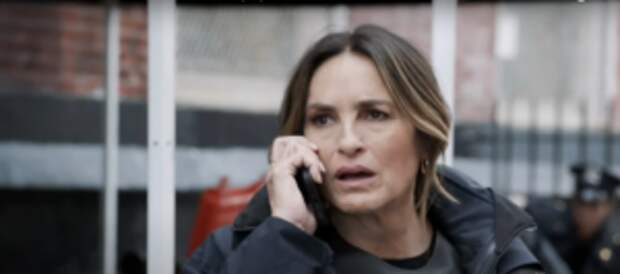 Benson looking upset during a phone call on Law & Order: SVU Season 26 Episode 8