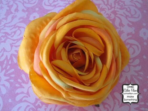 Большой цветок - мандарин оранжевый - Дамских, Измененные Couture, волос Цветы, Шелковый