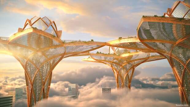 NewPix.ru - Футуристический город будущего форме лотоса в небе