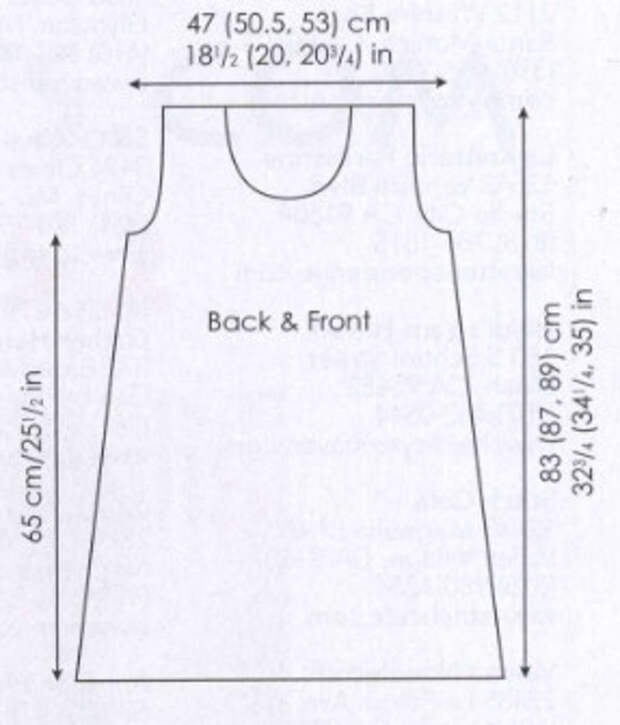 Вязание спицами. Выкройка платье-туники А-силуэта. Размеры: 38-40 (40-42, 42-44)