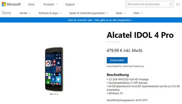 Alcatel Idol 4 Pro на Windows 10 добрался до Европы через полтора года после анонса