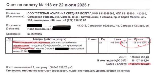 Самарская пенсионерка провела свет на дачу за 108 миллионов рублей