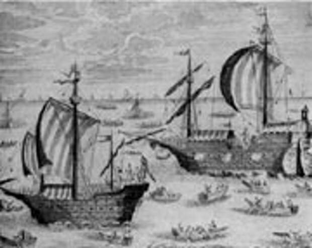 Русский флот под Азовом. Гравюра 1699 год