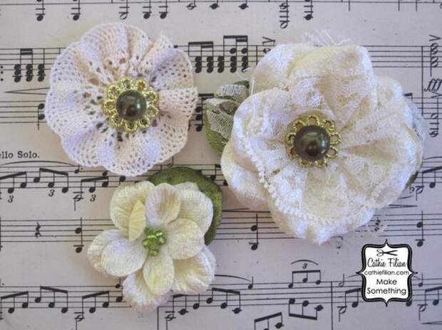 Кот Шантийи Кружева и бархатной Цветы - комплект 3 украшения цветок - Дамских, Измененные Couture, волос Цветы