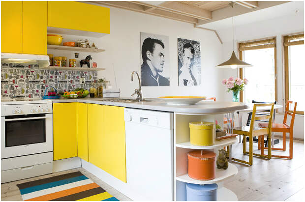 Привлекательный дизайн кухни с использованием жёлтого цвета