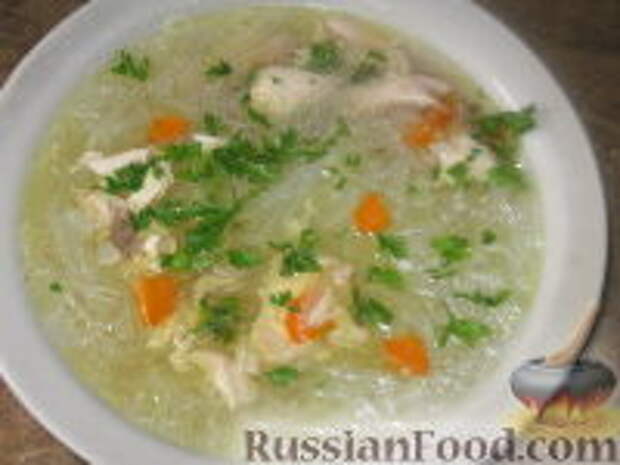 Фото к рецепту: Куриный бульон с фунчозой