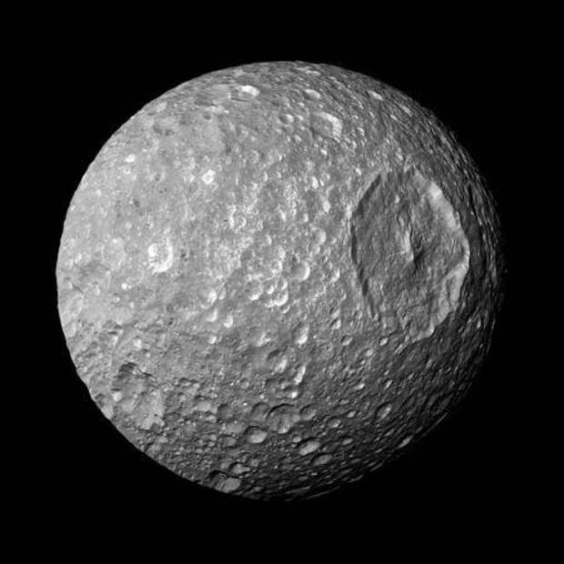 The Saturn moon Mimas is seen in an image from NASA's Cassini spacecraft taken at a distance of about 9,500 kilometers (5,900 miles) February 13, 2010. 