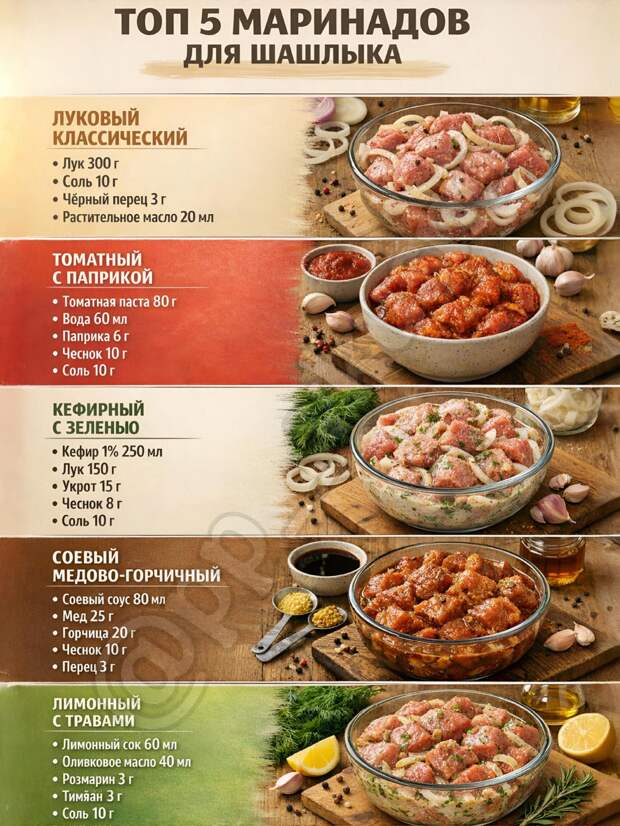 Кулинария> 5 МАРИНАДОВ ДЛЯ ШАШЛЫКА!