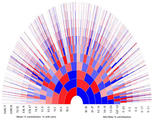 схема процентного соотношения общей ДНК по поколениям