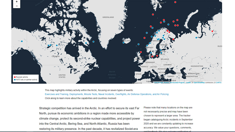 Скриншот страницы arcticmilitarytracker.csis.org