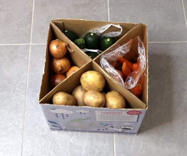 В такой коробке овощи хранятся каждый в своем отсеке. 