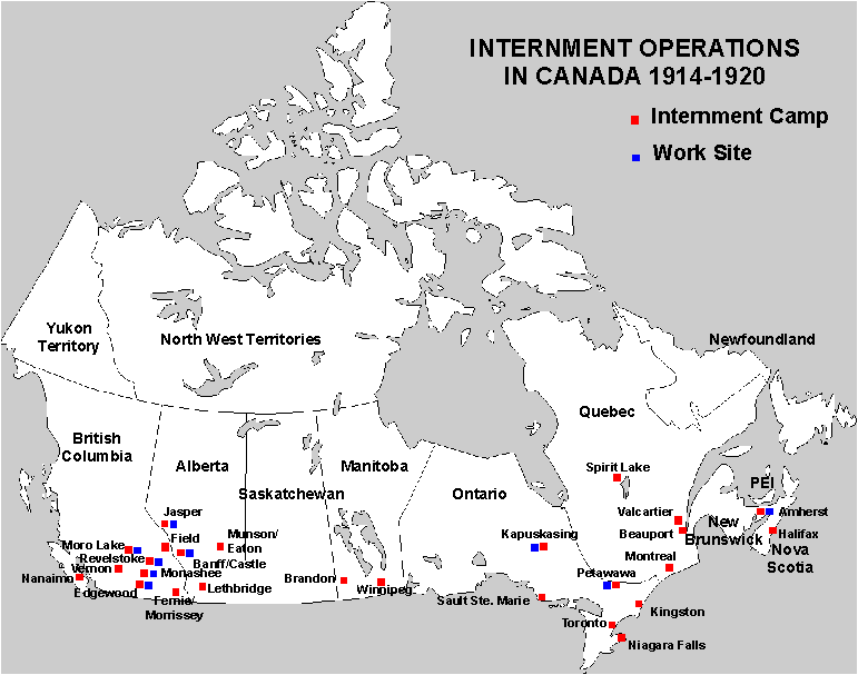 Карта лагерей для интернированных укараинцев