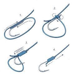 Как привязать крючок на леску без ушка схема