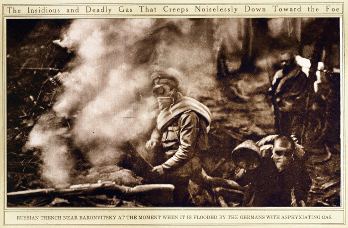 Русские солдаты под Барановичами во время германской газобаллонной атаки (25 сентября 1916 г.)
